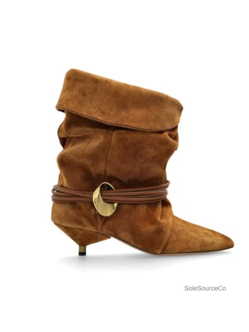 Women's Slouchy Ankle Boots - Pointed Toe Kitten Heels Suede Cowboy Boots - Picture 4 of 6